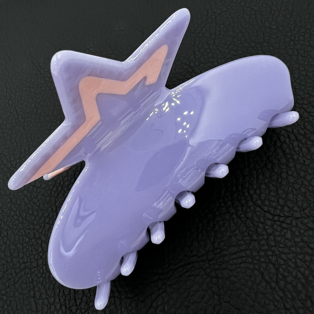 Краб для волосся пластик акрил міцний глянсовий блакитний колір із зіркою в стразах розмір 4.5 см висота 9 см