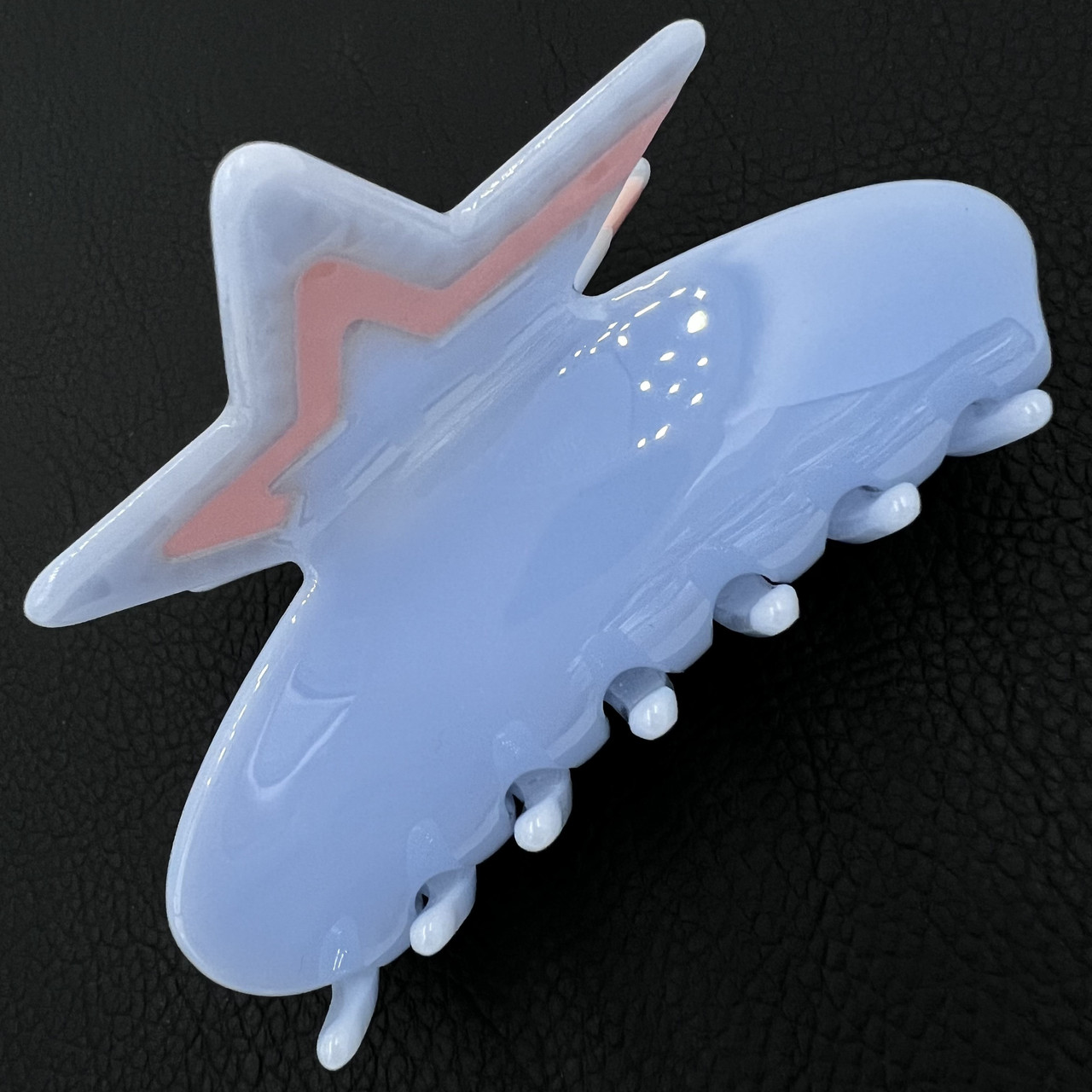 Краб для волосся пластик акрил міцний глянсовий блакитний колір із зіркою в стразах розмір 4.5 см висота 9 см