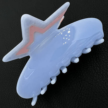 Краб для волосся пластик акрил міцний глянсовий блакитний колір із зіркою в стразах розмір 4.5 см висота 9 см, фото 1