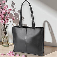 Велика сумка жіноча на плече чорна з екошкіри містка вміщує А4