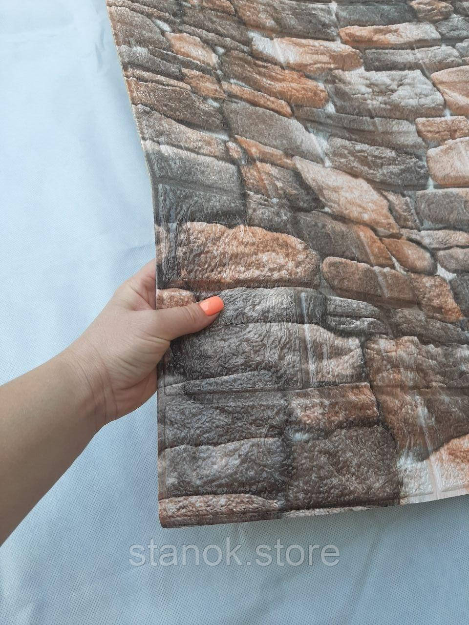 Декоративна самоклеюча 3D панель під коричневу цеглу 700x770x5 мм, фото 1