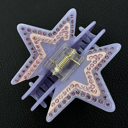 Краб для волосся пластик акрил міцний глянсовий блакитний колір із зіркою в стразах розмір 4.5 см висота 9 см, фото 2