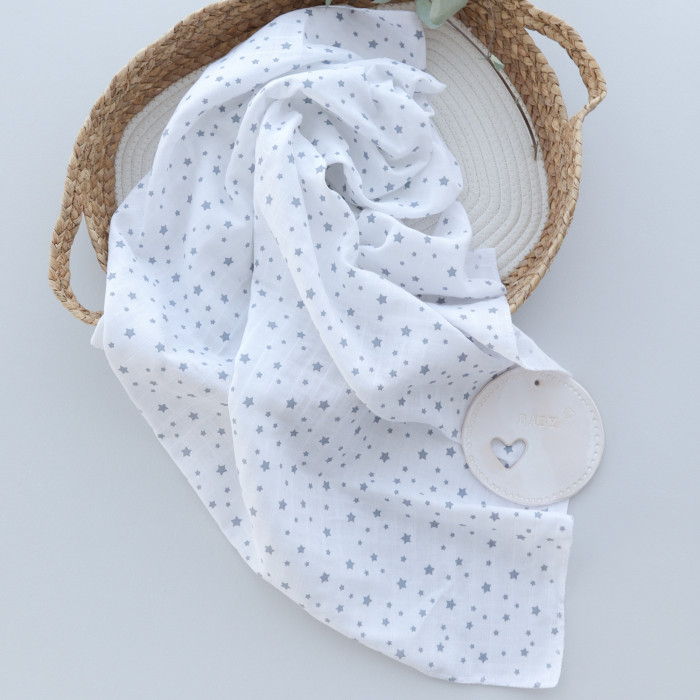 Муслінова пелюшка  "Зірки" бавовняна 90*80 см, 1 шт, фото 1