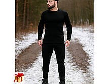 Комплект чоловічої термобілизни Чорний розмір S - XXXL Термобілизна чоловіча спортивна тепла (лонгслів + штани)