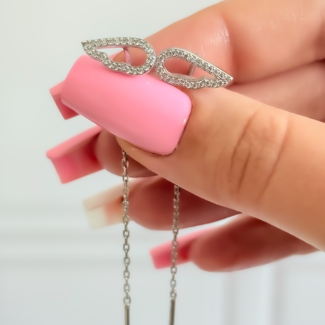 Сережки-протяжки срібні у вигляді крила з цирконами «Wings» 7 см (925 проби), фото 1