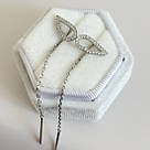 Сережки-протяжки срібні у вигляді крила з цирконами «Wings» 7 см (925 проби), фото 2