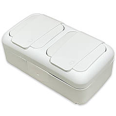 Розетка із заземленням та захисними шторками, з кришкою, зовнішня подвійна Viko Palmiye (90555488)