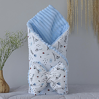 Конверт-плед зі з‘ємним утеплювачем для новонароджених 90×80 з бантом (Листя/блак)