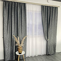 Штори льон "бите скло" темно-сірі з білим шифоновим тюлем ALBO (SHTN-M17-12), фото 2