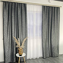 Штори льон "бите скло" темно-сірі з білим шифоновим тюлем ALBO (SHTN-M17-12), фото 6