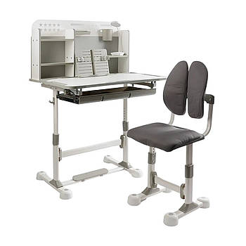 Парта учнівська дитяча зі стільчиком (лампа, полички, регульована висота та нахил) S-82045 Сіра