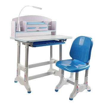 Парта учнівська дитяча зі стільчиком (лампа, полички, регульована висота та нахил) BL-14194 Синя