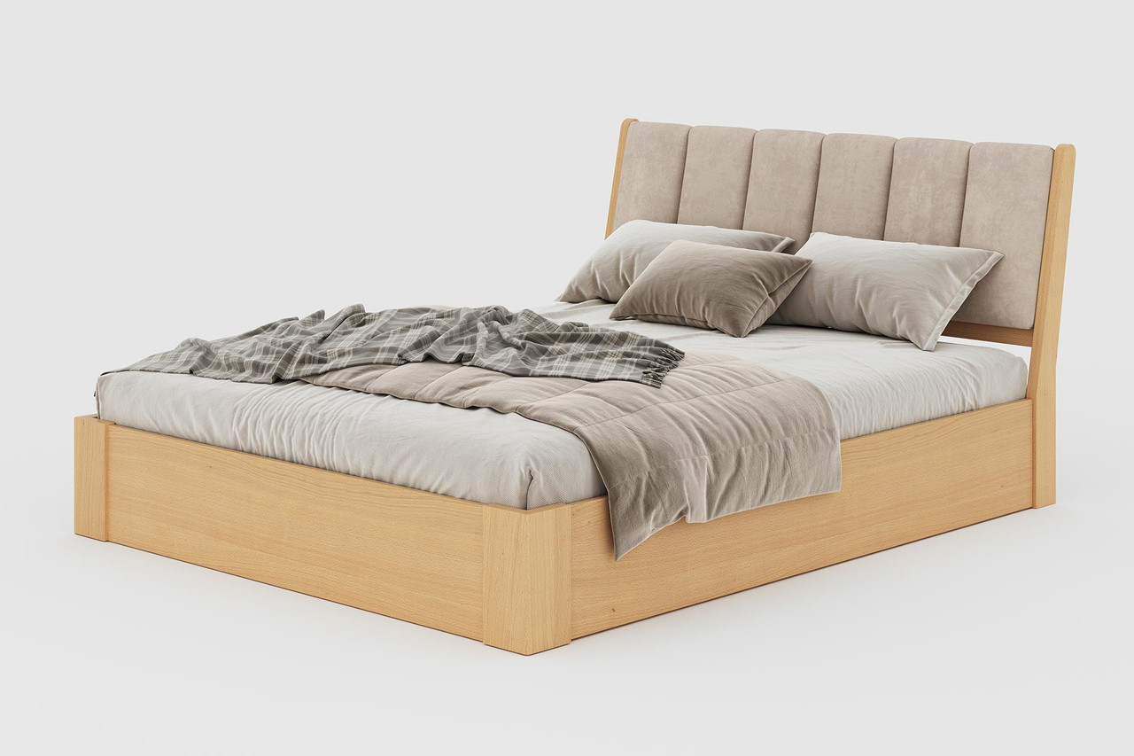 Ліжко двоспальне "Кетрин" з підвісним механізмом з натурального дерева для готелів, фото 1