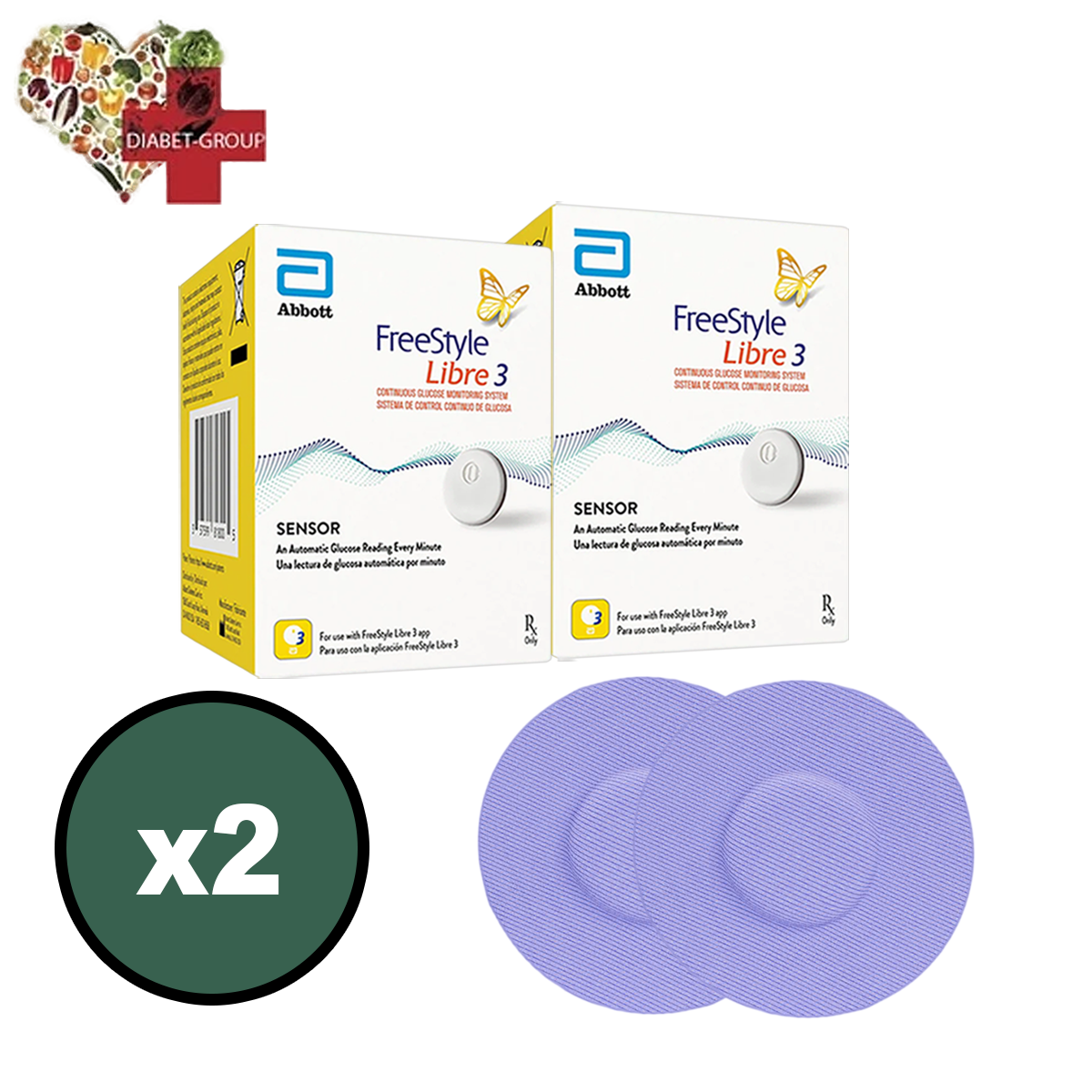 Сенсор FreeStyle Libre 3 (Фристайл Либре 3) 2 уп. и 2 цветных тейпа в комплекте.