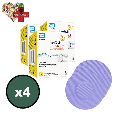 Сенсор FreeStyle Libre 3 (Фристайл Либре 3) 4 уп. и 4 цветных тейпа в комплекте, фото 1