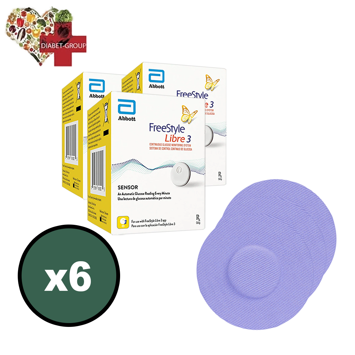 Сенсор FreeStyle Libre 3 (Фристайл Либре 3) 6 уп. и 6 цветных тейпов в комплекте