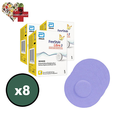 Сенсор FreeStyle Libre 3 (Фристайл Либре 3) 8 уп. и 8 цветных тейпов в комплекте, фото 1