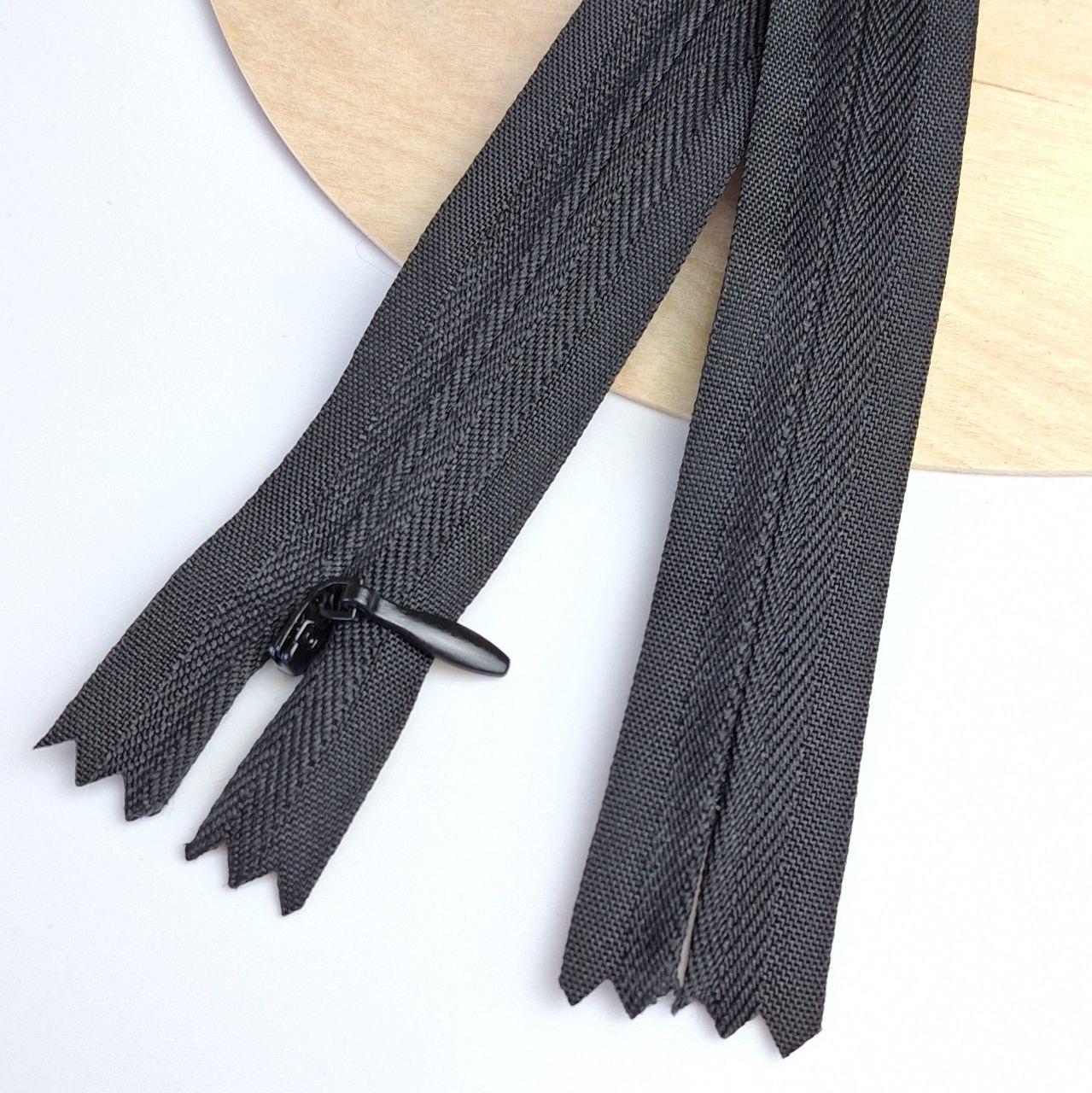 Потаємна блискавка 25см Китай щільна нейлонова основа колір чорний, фото 1