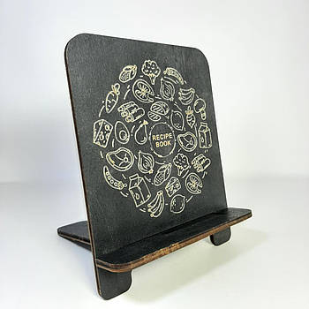 Підставка для книги рецептів, смартфона та планшета, фанера, чорна, 20×25 см (KG-12908)