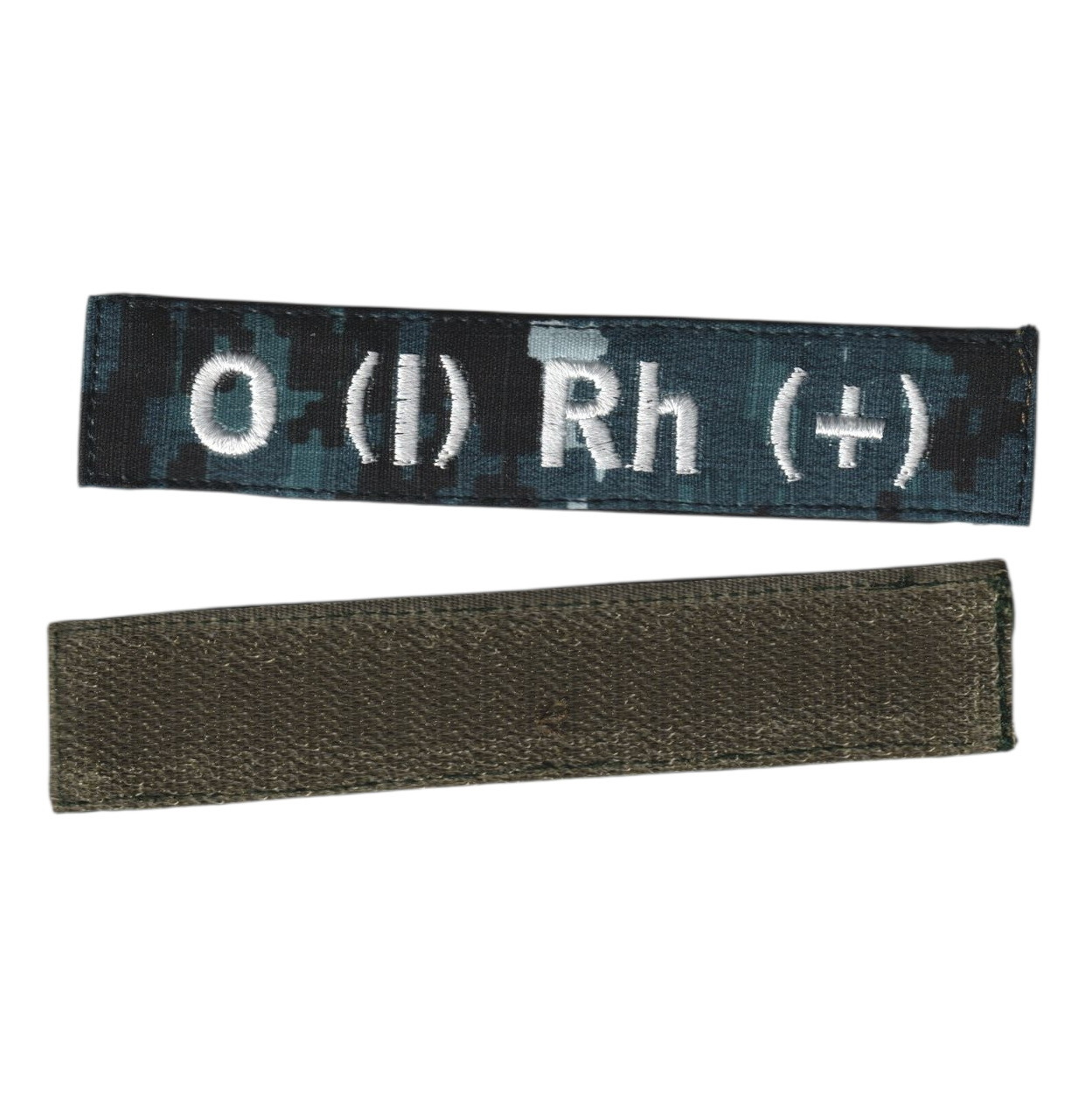 Нашивка група крові 1 +, військовий / армійський шеврон ЗСУ, білий колір на синьому пікселі. 2,8 см * 12,5 см, фото 1