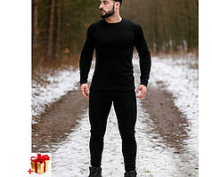 Комплект чоловічої термобілизни Чорний розмір XXL  ⁇  Термобілизна чоловіча спортивна тепла (лонгслів + штани)