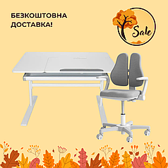 Комплект парта Fundesk Dolore Grey і крісло Fundesk Mente Grey з підлокітниками