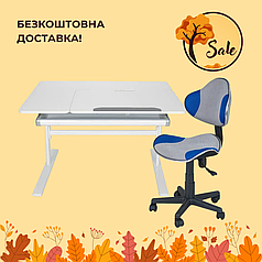 Комплект парта Fundesk Dolore Grey і крісло Fundesk LST3 Blue-Grey