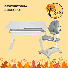 Комплект парта Fundesk Dolore Grey і крісло Cubby Magnolia Grey з підлокітниками