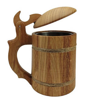 Дерев’яний пивний кухоль ручної роботи 0.5 л з металевою вставкою | Карпатське дерево | Подарунок для чоловіків | Келих для пива