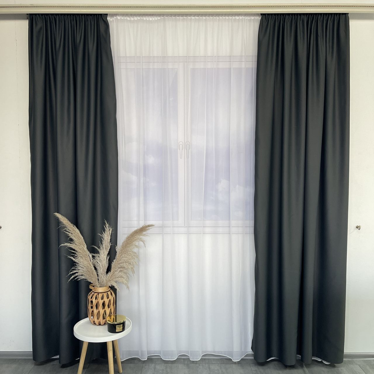 Штори атлас блекаут матові ALBO сірі150×270 см, комплект 2 шт. (SH-M30-23), фото 1