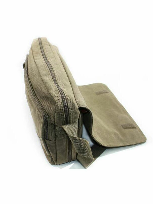 Мессенджер мужской сумка из текстиля повседневная через плечо бежевая 6565 - фото 3 - id-p480671602