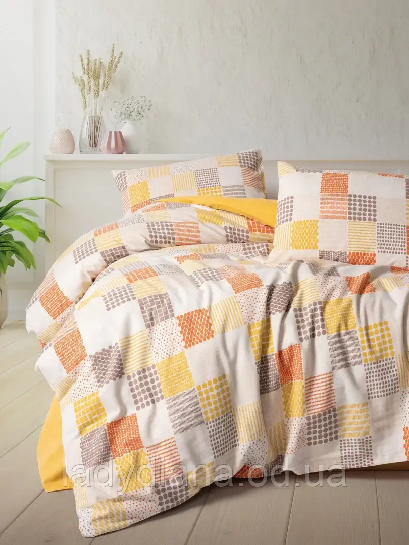 Байкова постільна білизна фланель тепла бавовняна натуральна двоспальна євро 200*220 см Туреччина, фото 1