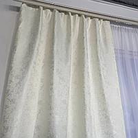 Штори жакардові "пісок" бежеві з білим шифоновим тюлем ALBO (SHTN-C33-1), фото 7