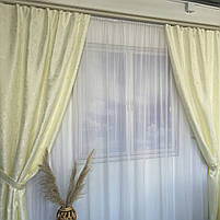 Штори жакардові "пісок" бежеві з білим шифоновим тюлем ALBO (SHTN-C33-1), фото 8