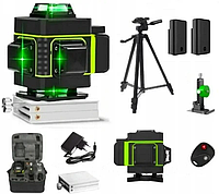 Аккумуляторный лазерный нивелир со штативом HILDA 4D с 16 зелеными лучами Хильда с дисплеем и 2 АКБ 18V/5Ah