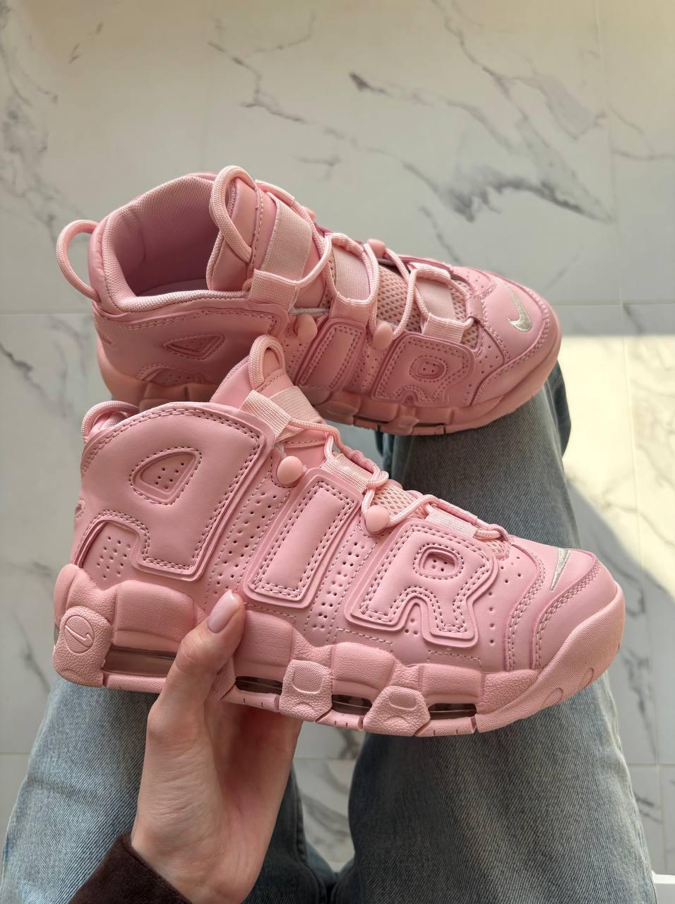 Жіночі кросівки Nike Air More Uptempo Pink Найк Аптемпо рожеві шкіряні демісезон весна осінь