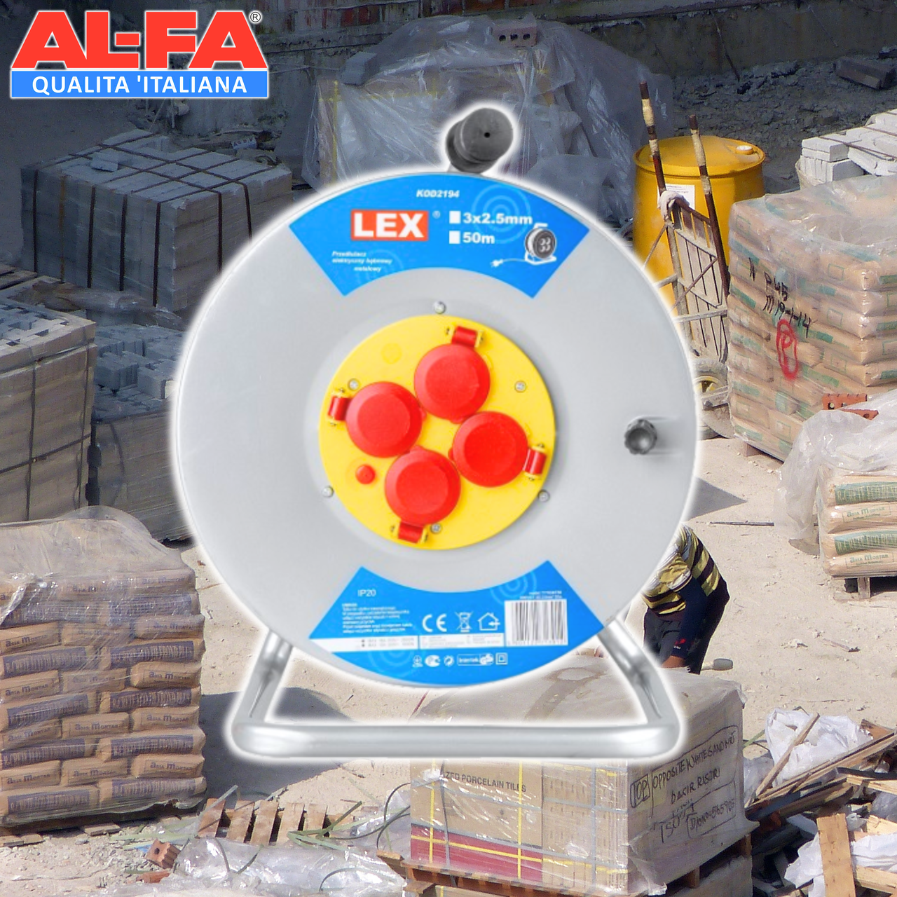 Подовжувач котушка електрична ALFA ALCR50M 50 м 3 x 2,5 мм2 4 розетки