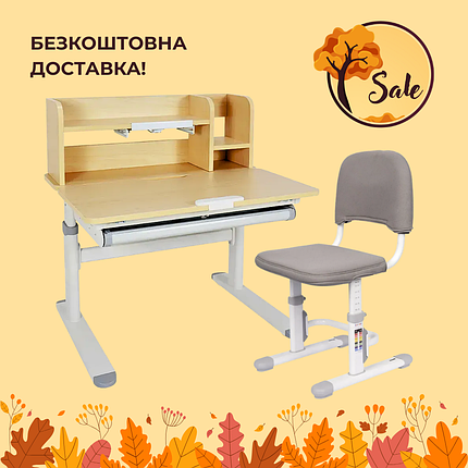 Дитячий стіл парта-трансформер з надбудовою FunDesk Invito Grey + дитячий стілець FunDesk SST3D Grey для школяра, фото 1