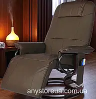 Крісло-реклайнер з масажем, підігрівом і підніжкою - екошкіра 6 зон масажу, пульт керування Коричневе максимальний комфорт вдома