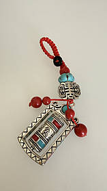 Брелок Тибетський барабан кольоровий із мантрами та бірюзою для захисту та здоров'я