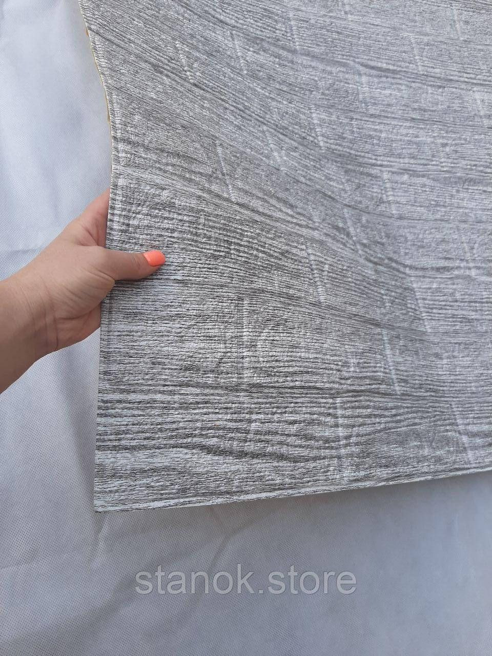 Декоративна самоклеюча 3D панель під цеглу. Дерев'яний фон дошки. 700x770x5 мм, фото 1