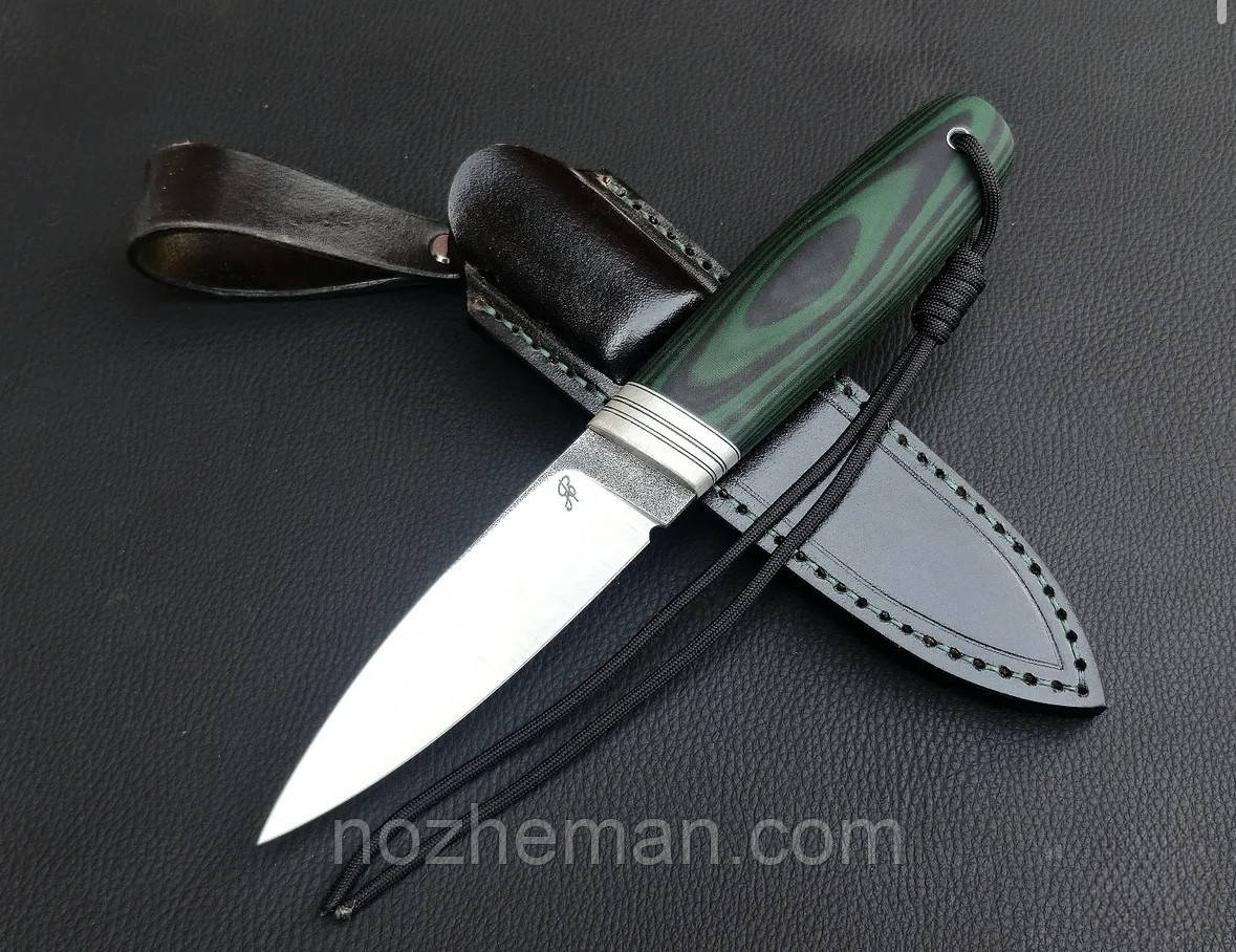 Ніж нескладний ручної роботи Скін-ду №4 з нержавіючої сталі N690/60-61HRC, з чохлом зі шкіри, фото 1