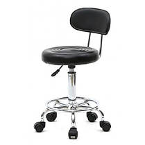 Стілець зі спинкою на колесах (табурет) для салону, манікюру, барної стійки, кухні Bonro B-494 чорний екошкіра з регулюванням, фото 4