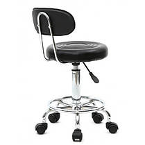 Стілець зі спинкою на колесах (табурет) для салону, манікюру, барної стійки, кухні Bonro B-494 чорний екошкіра з регулюванням, фото 5