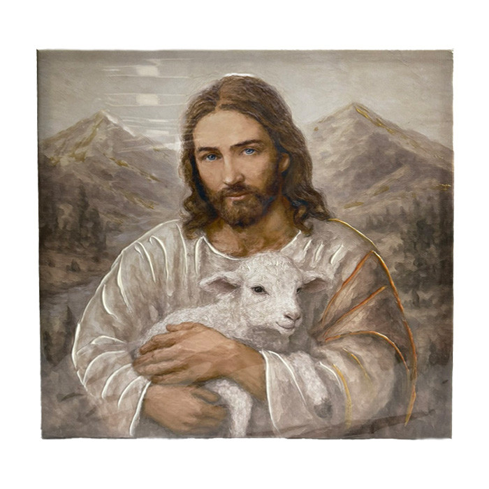 Ікона Ісус з ягням образ на полотні без рами SA011-4-3D 55*55, фото 1