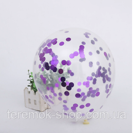 Повітряна куля кристал з фіолетовим конфетті латексна прозора 30 см 12" 1 шт