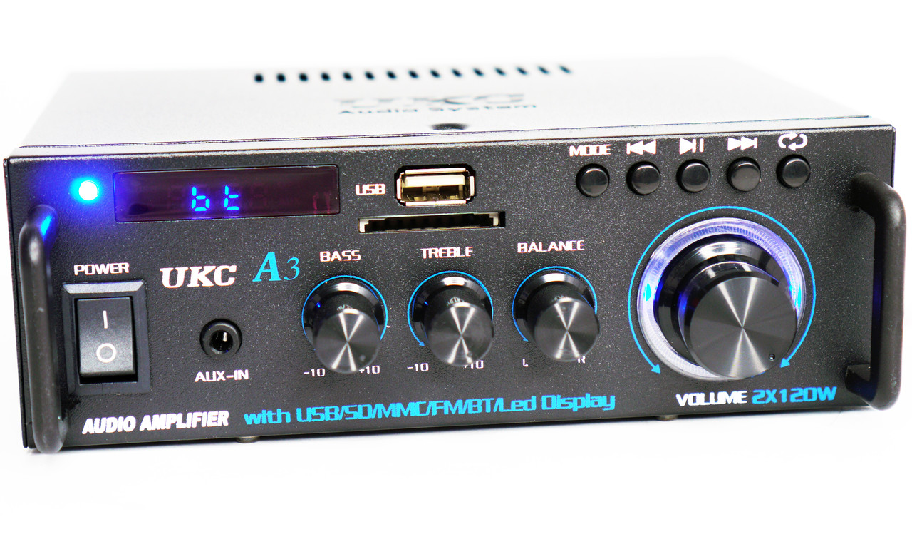 Підсилювач UKC A3 — Bluetooth, USB,SD,FM, MP3 + AUX 2х канальний 2x120W, фото 1