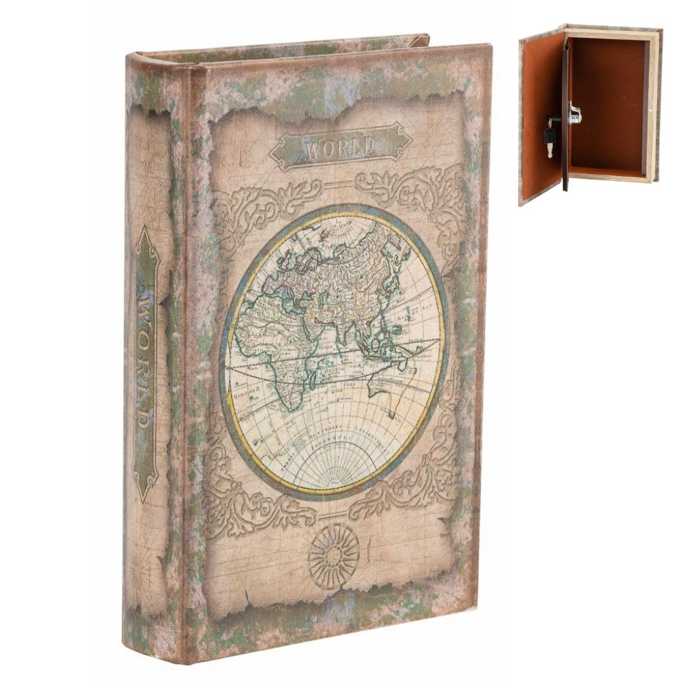 Книга-сейф у вигляді книги "Стара мапа світу" на замку для зберігання, грошей, документів, цінних речей 26*17*5 см, фото 1