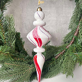 Ялинкова прикраса крученої форми  зі скла Льодяник 25см, колір - білий з червоним