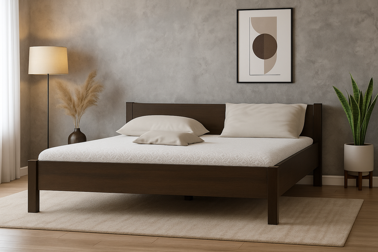 Просте двоспальне ліжко венге 160х200 з низьким узголів'ям на ніжці в спальню ЛДСП Фантазія Мебель Сервіс